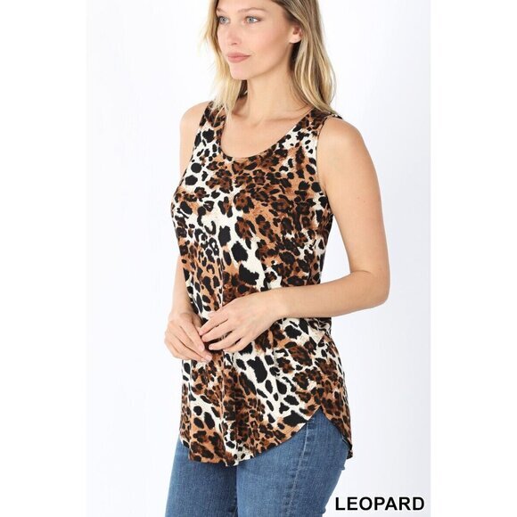 Zenana Women's Animal‎ Print Tank Top Size S Wide Strap Brown - Picture 6 of 11